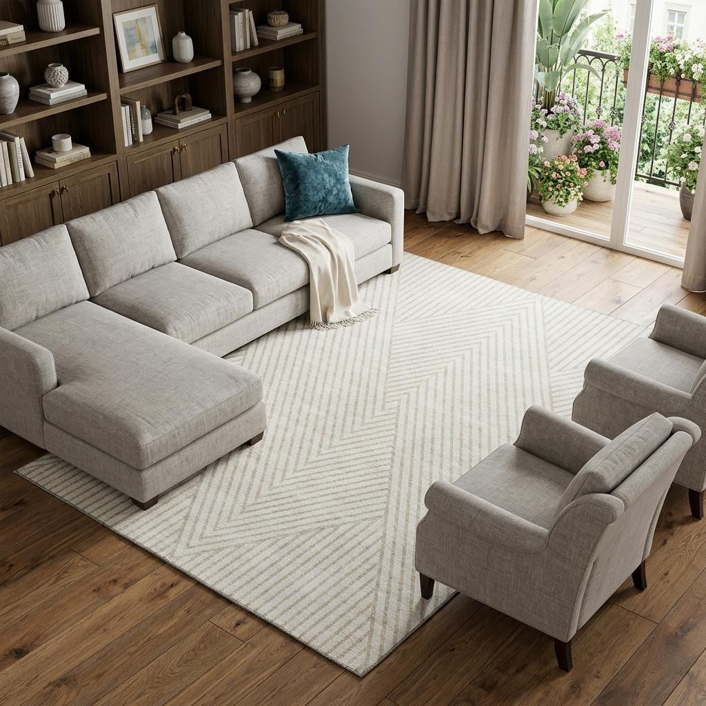 10' X 14' Ivory And Beige Geometric Washable Area Rug With UV Protection - Home & Garden