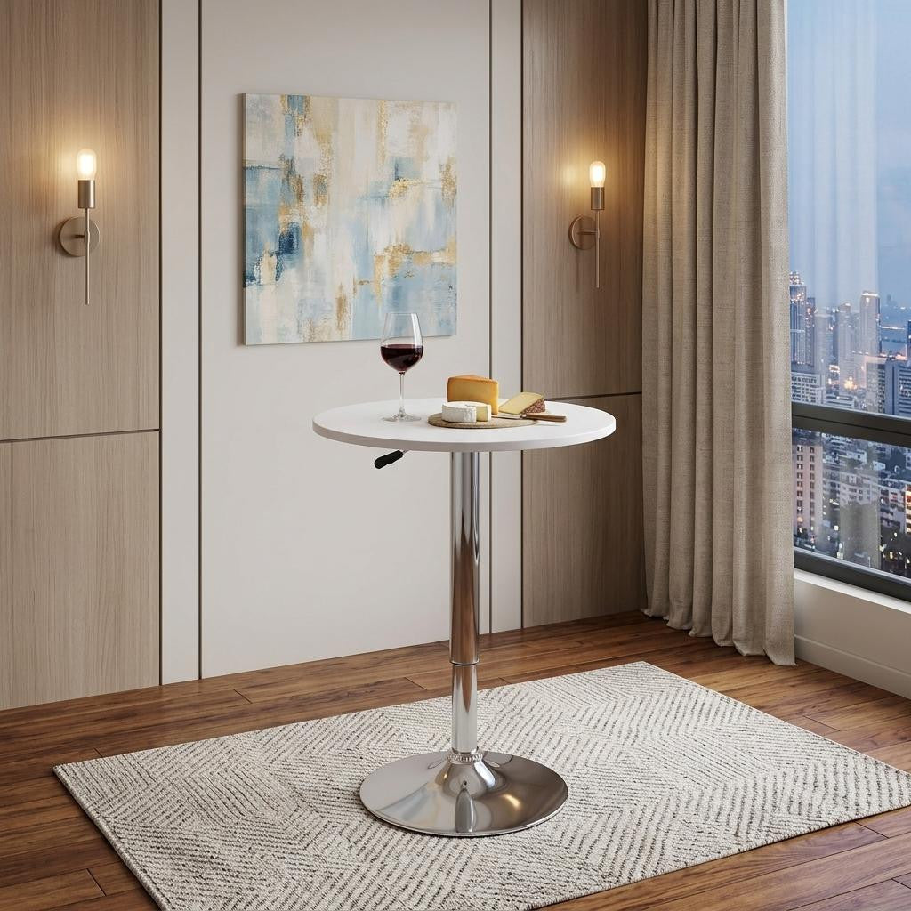 24" White and Silver Rounded Wood and Iron Bar Table - Living Room
