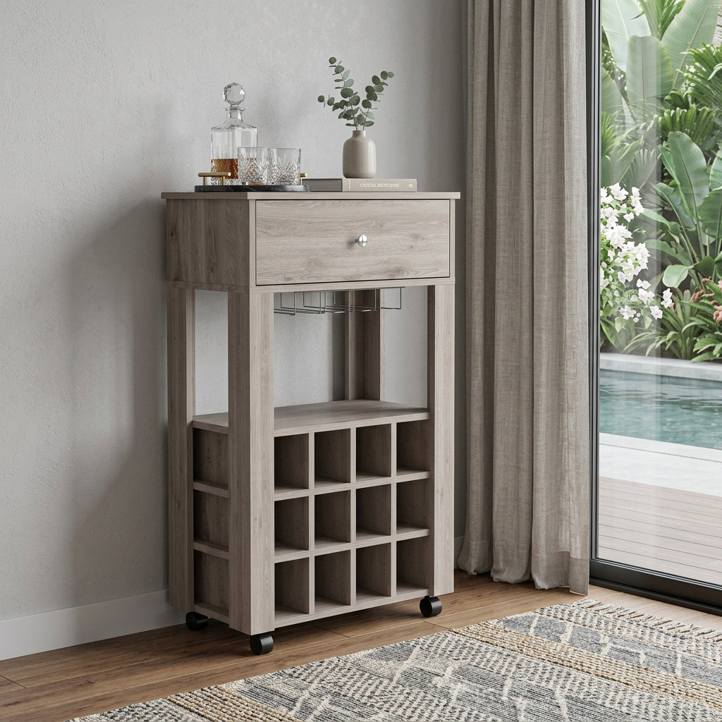 Light Gray Rolling Bar Cart With Wine Storage - Kitchen & Dining