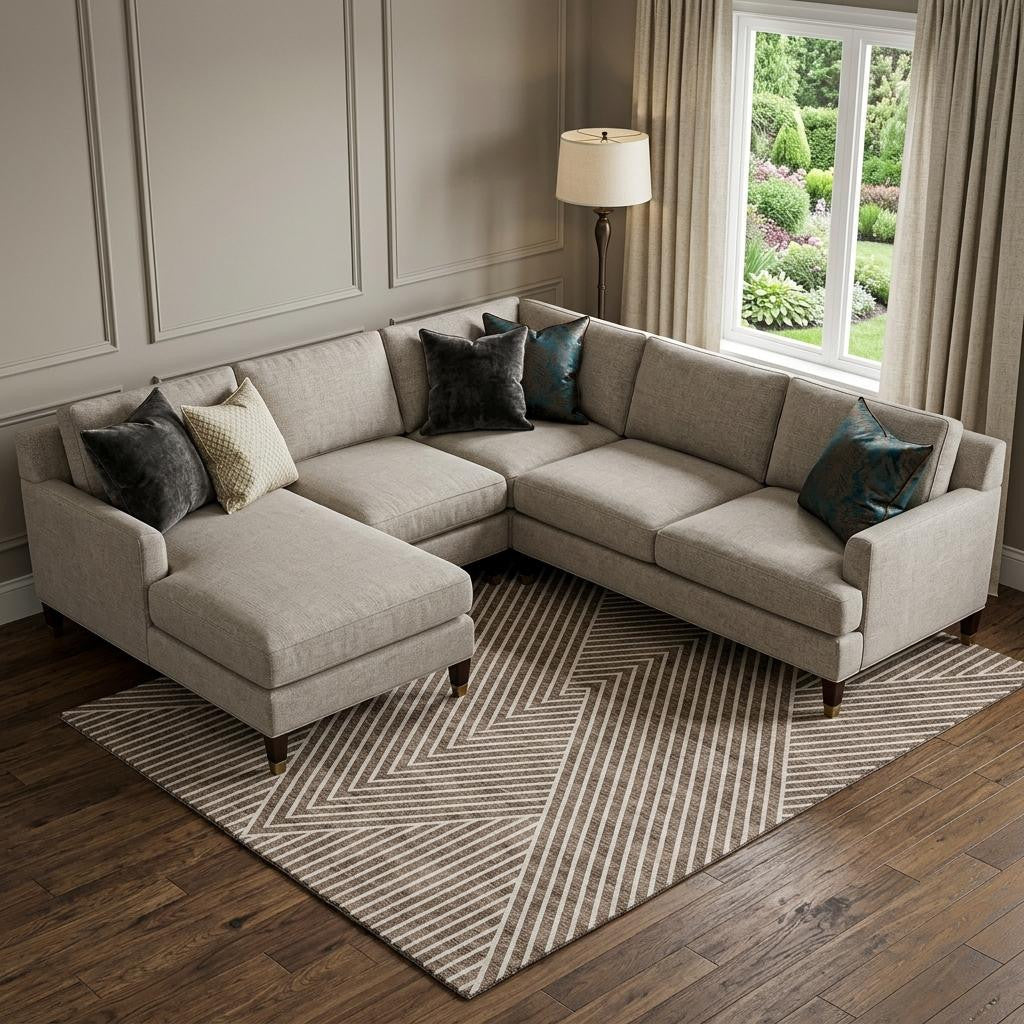 10' X 14' Brown And Beige Geometric Washable Area Rug With UV Protection - Home & Garden