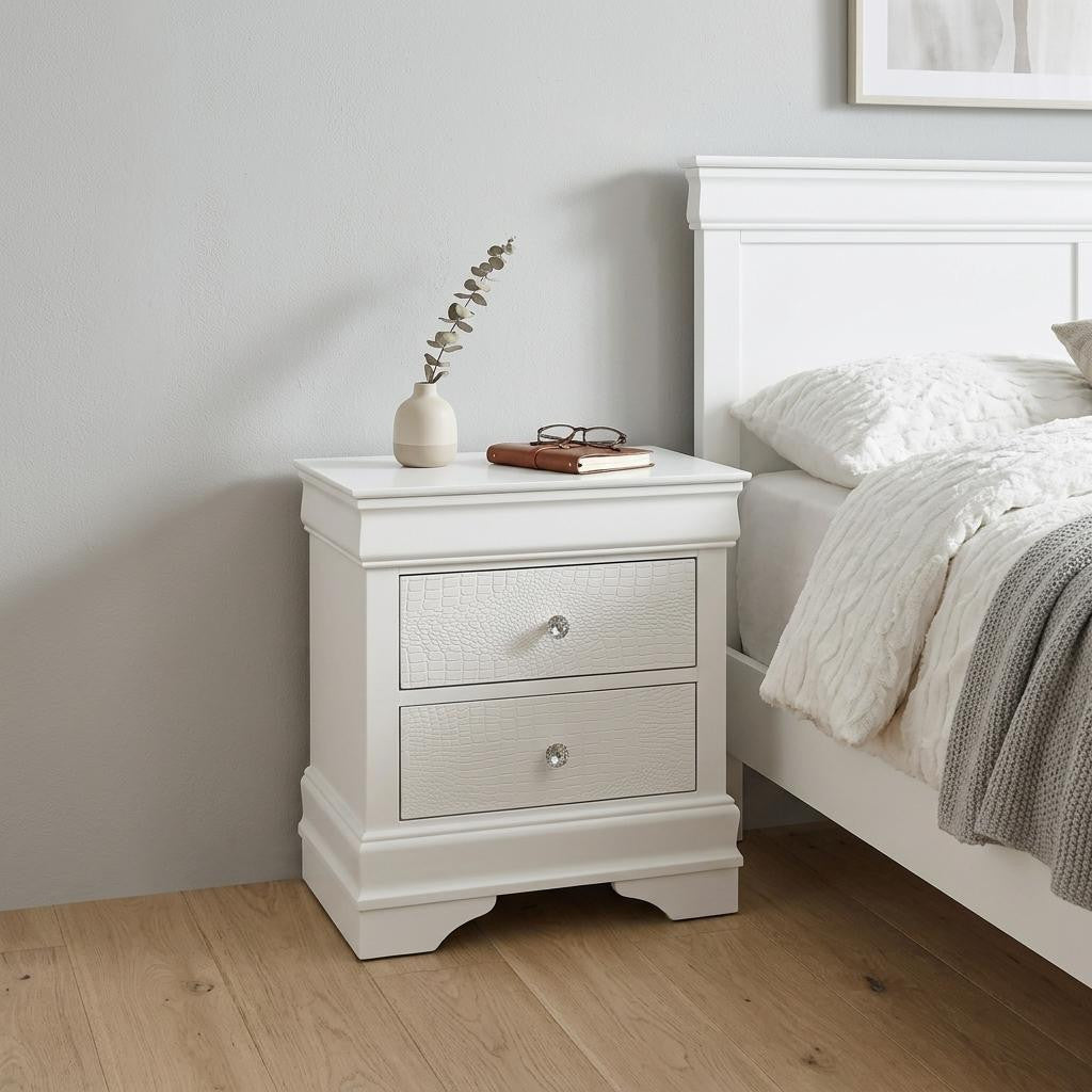24" White Wood Shagreen Two Drawer Nightstand - Bed & Bath