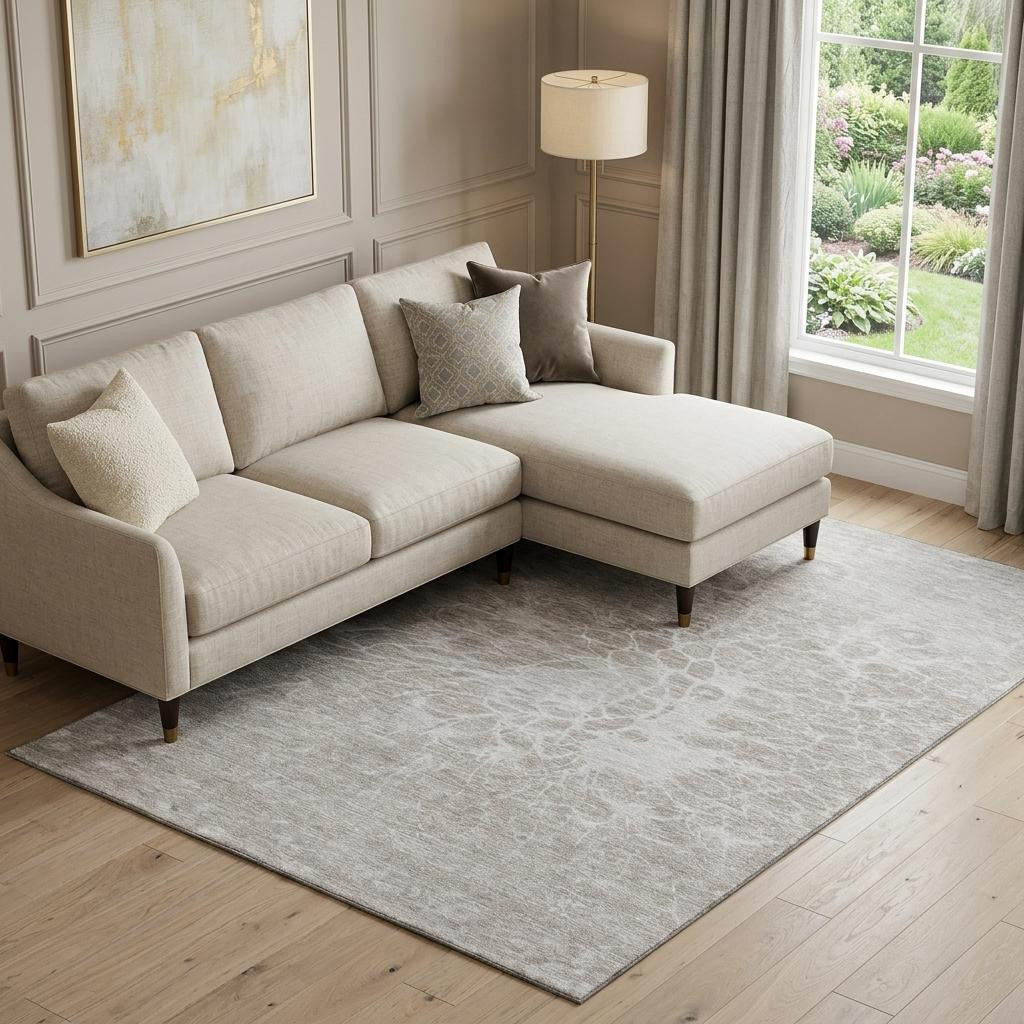 10' X 14' Taupe And Ivory Abstract Washable Area Rug With UV Protection - Home & Garden