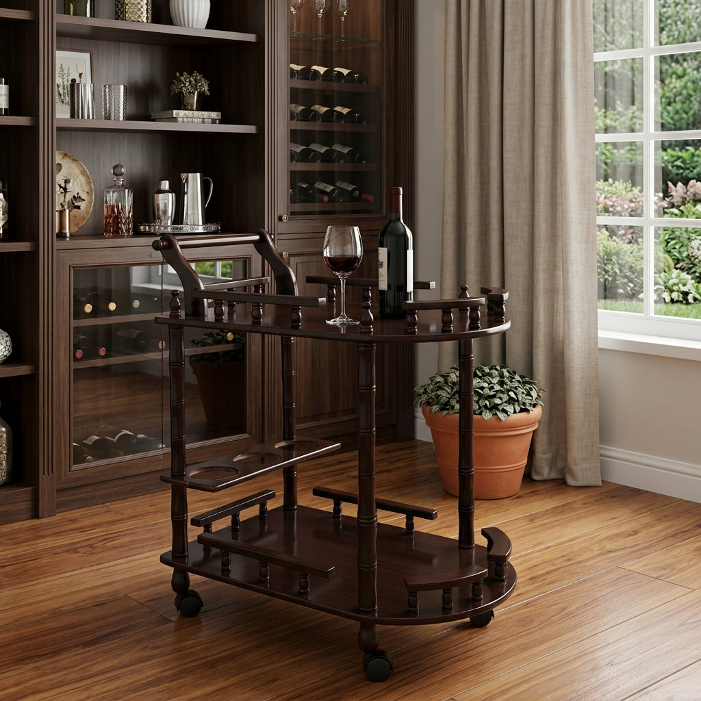 24" Dark Brown Rolling Bar Cart - Kitchen & Dining