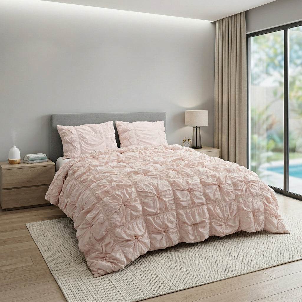 Pink Twin Cotton Blend Washable Polyester Down Alternative Comforter Set With Sham - Bed & Bath