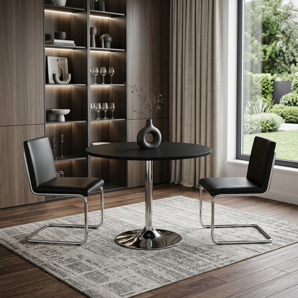 36" Black and Silver Wood and Metal Pedestal Base Round Top Dining Table - Kitchen & Dining