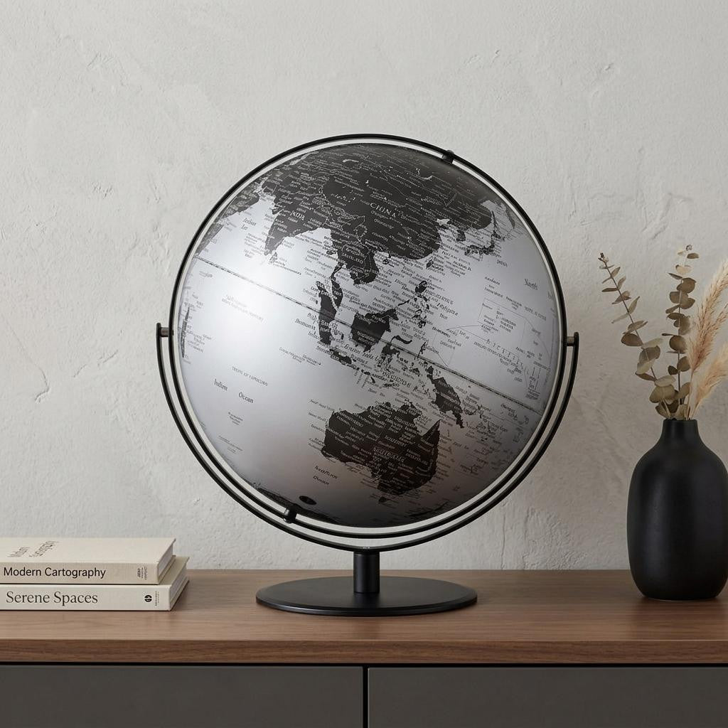 21" Black And Silver Modern Polyresin Globe - Home Decor