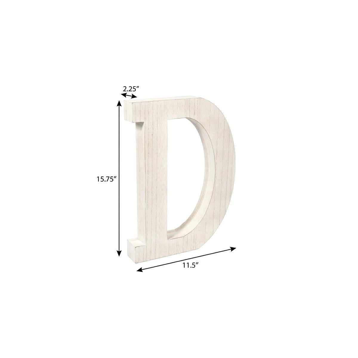 16" Distressed White Wash Wooden Initial Letter D Sculpture - Home Decor