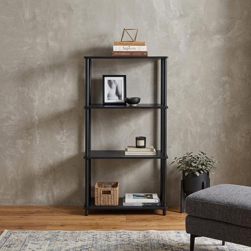 44" Black Metal and Wood Four Tier Etagere Bookcase - Office