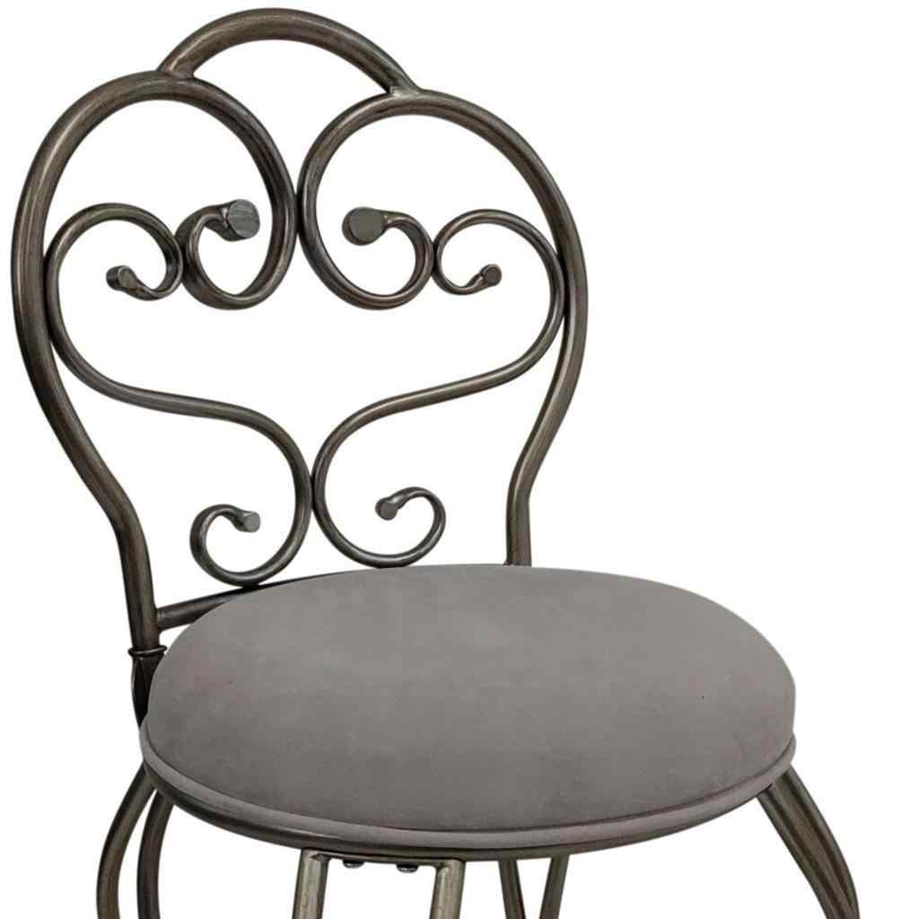 18" Cream And Silver Microfiber And Iron Distressed Vanity Chair - Living Room