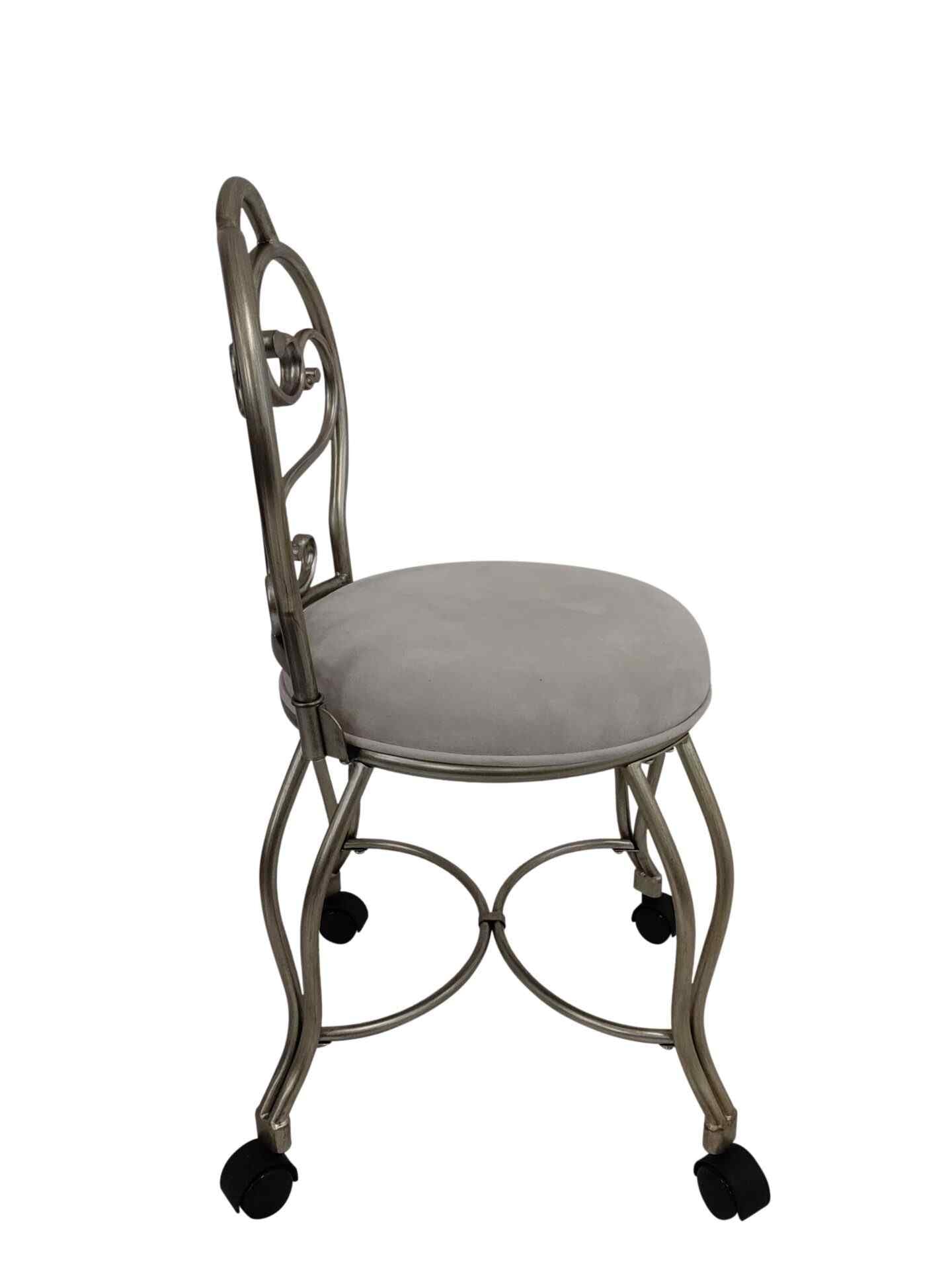 18" Cream And Silver Microfiber And Iron Distressed Vanity Chair - Living Room