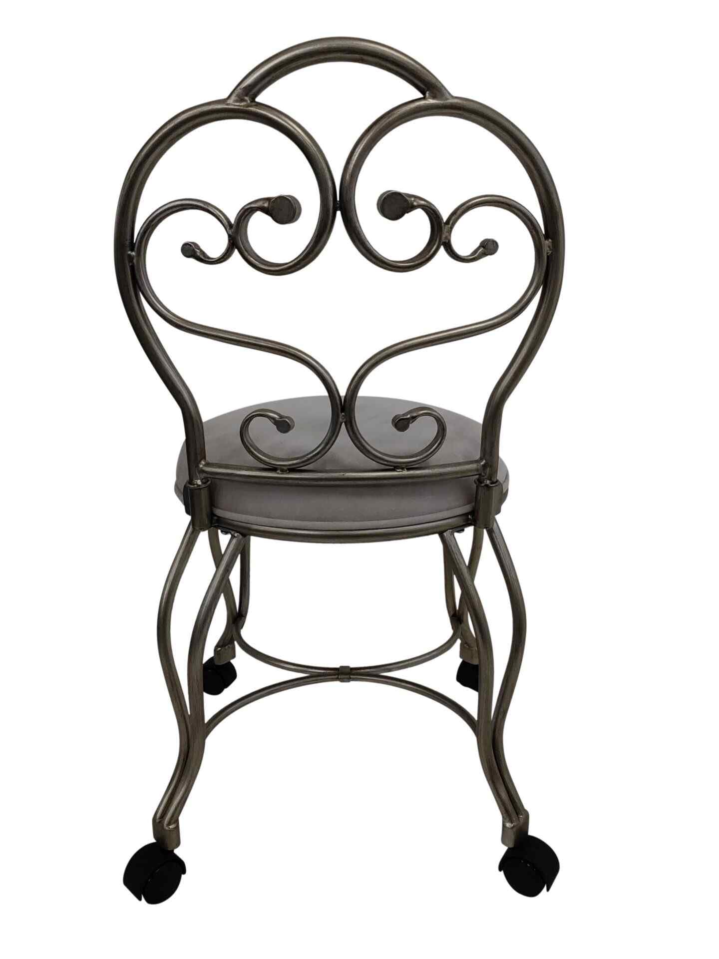 18" Cream And Silver Microfiber And Iron Distressed Vanity Chair - Living Room