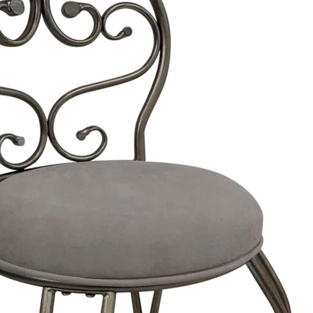 18" Cream And Silver Microfiber And Iron Distressed Vanity Chair - Living Room
