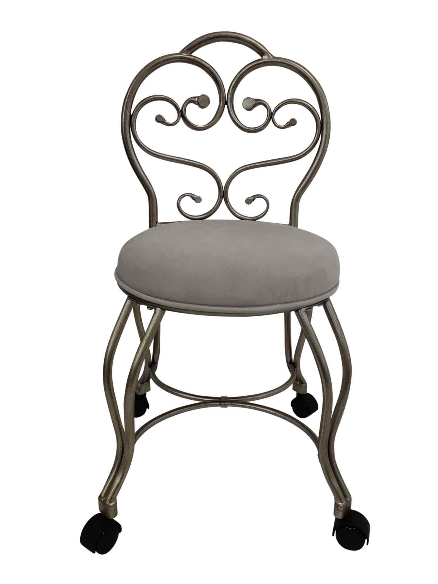 18" Cream And Silver Microfiber And Iron Distressed Vanity Chair - Living Room