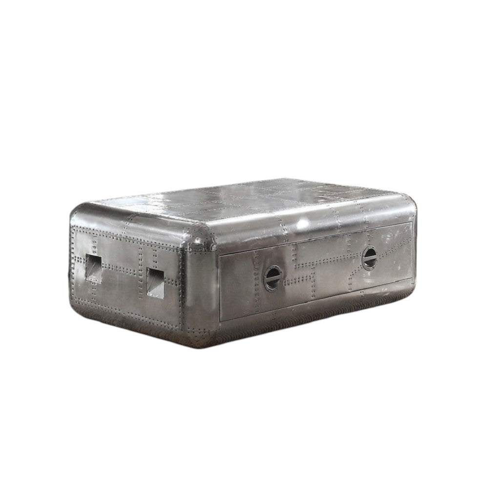 52" Silver Aluminum Solid Coffee Table With Drawer - Living Room