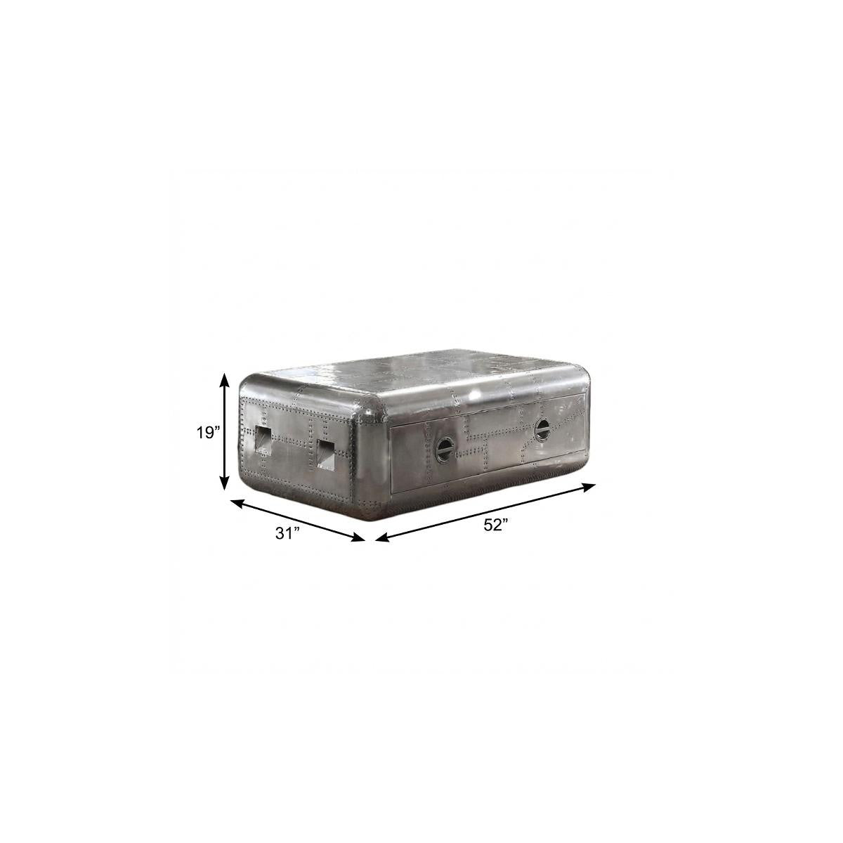 52" Silver Aluminum Solid Coffee Table With Drawer - Living Room