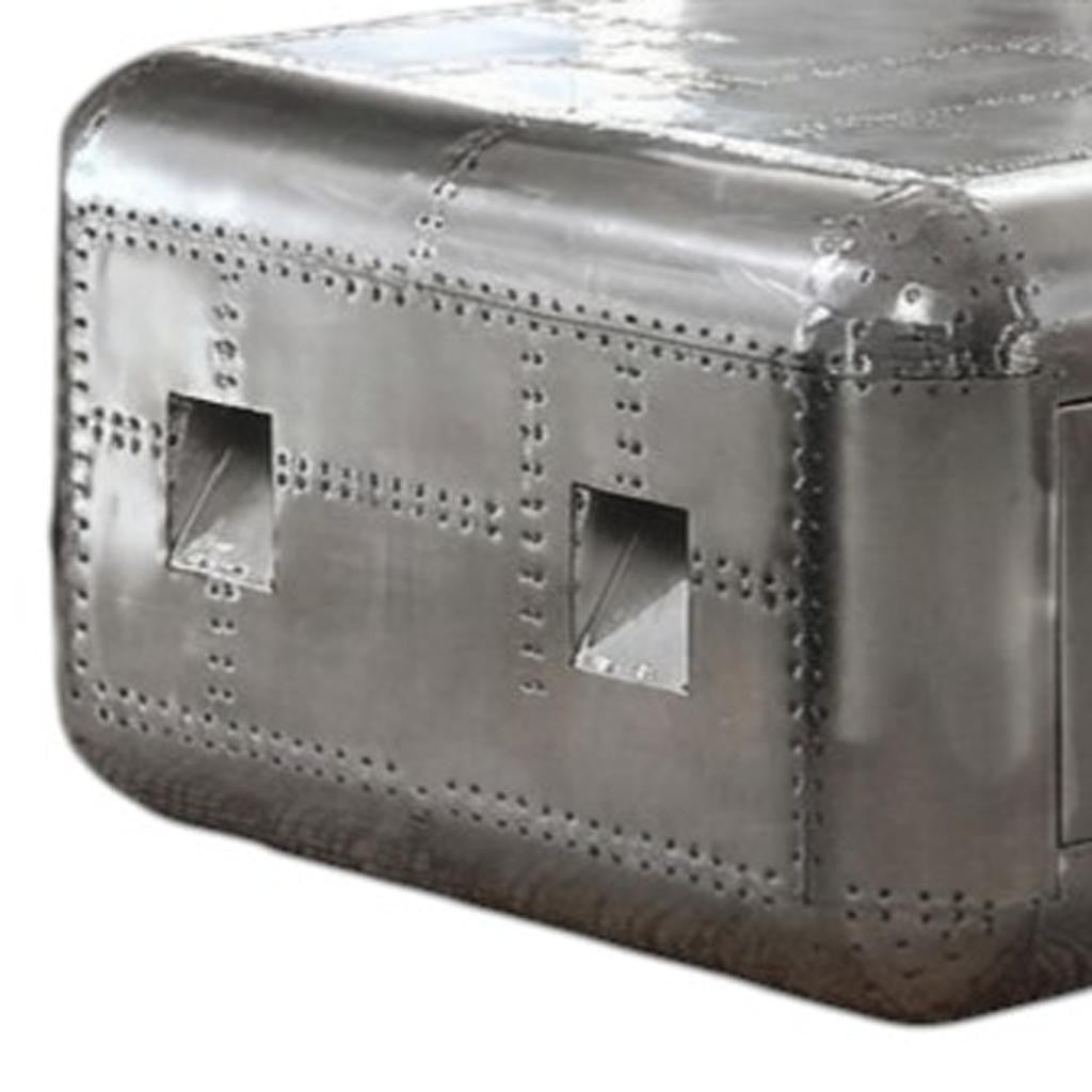 52" Silver Aluminum Solid Coffee Table With Drawer - Living Room