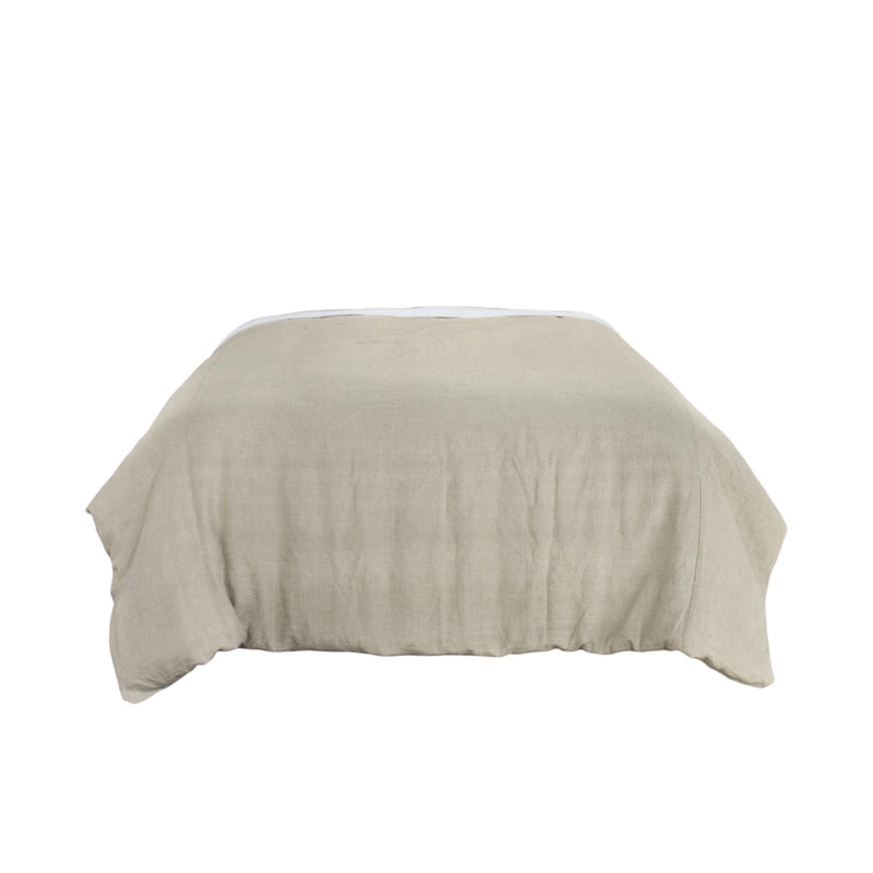 Queen comforter, light taupe fabric with gathered edge