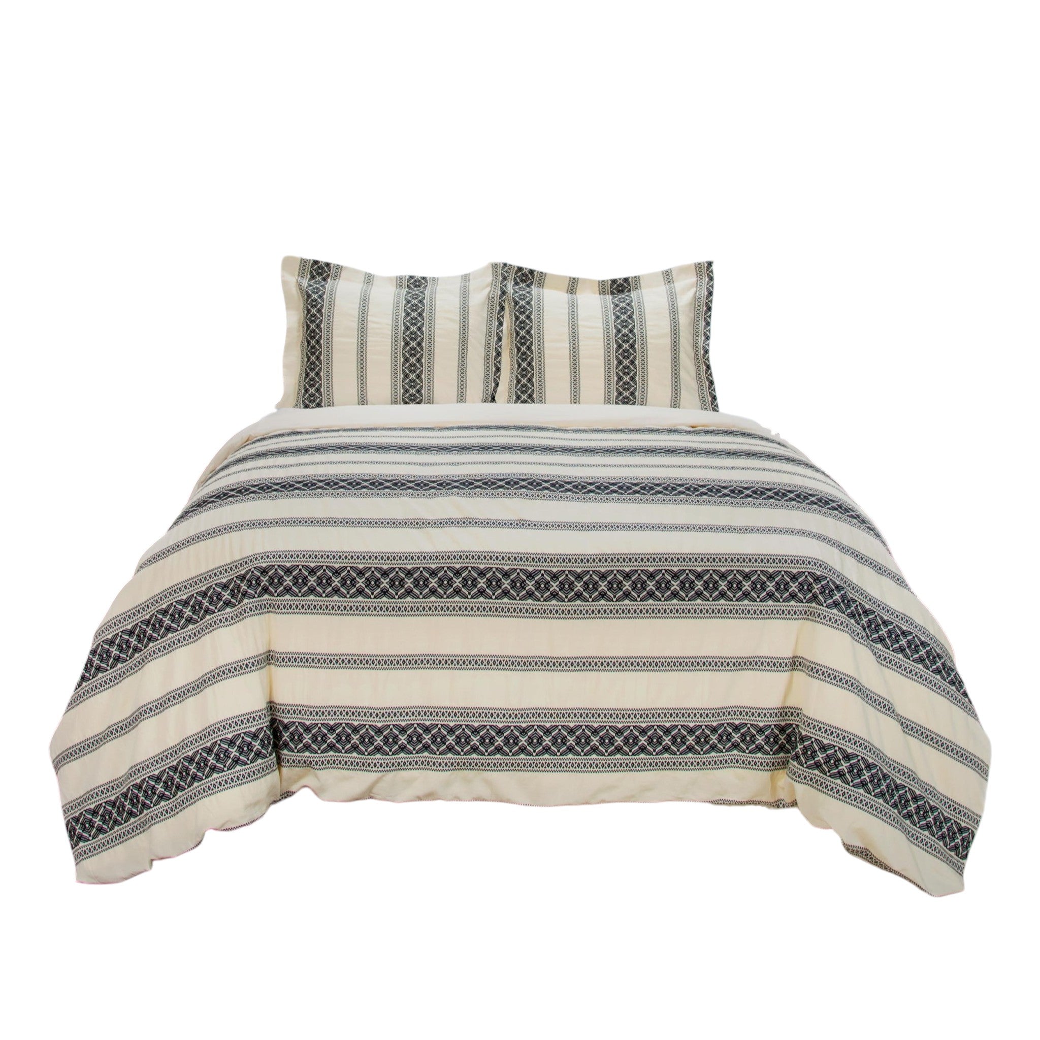 Black And Ivory Queen Cotton Washable Polyester Duvet Cover Set With Two Shams - Bed & Bath