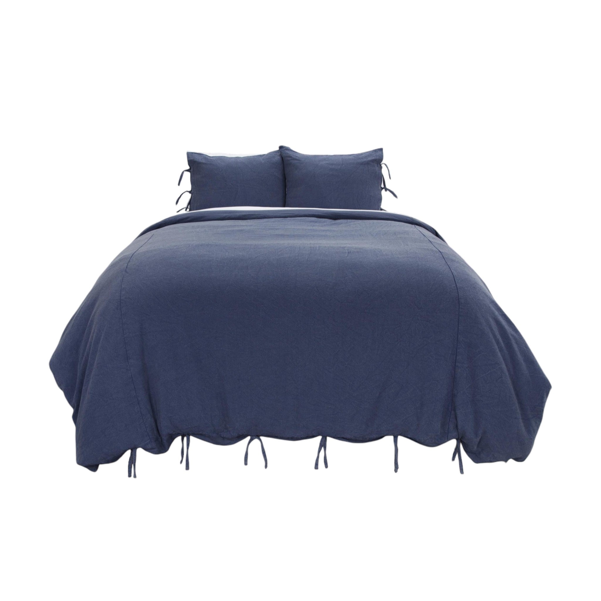 Indigo Queen Cotton Washable Polyester Duvet Cover Set With Two Shams - Bed & Bath