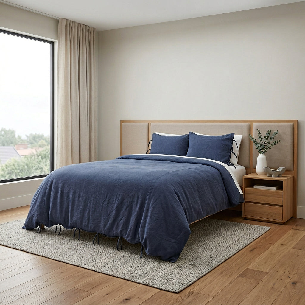 Indigo Queen Cotton Washable Polyester Duvet Cover Set With Two Shams - Bed & Bath