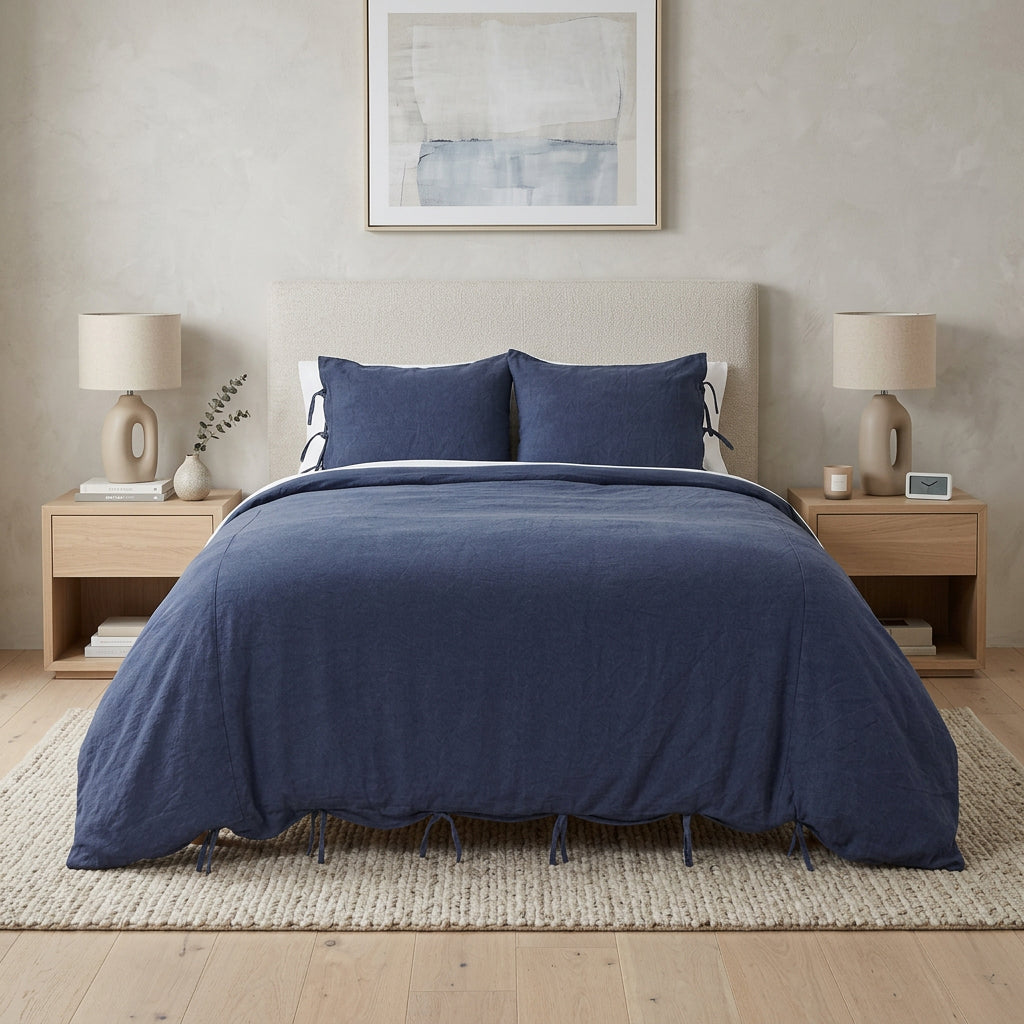 Indigo King Cotton Washable Polyester Duvet Cover Set With Two Shams - Bed & Bath
