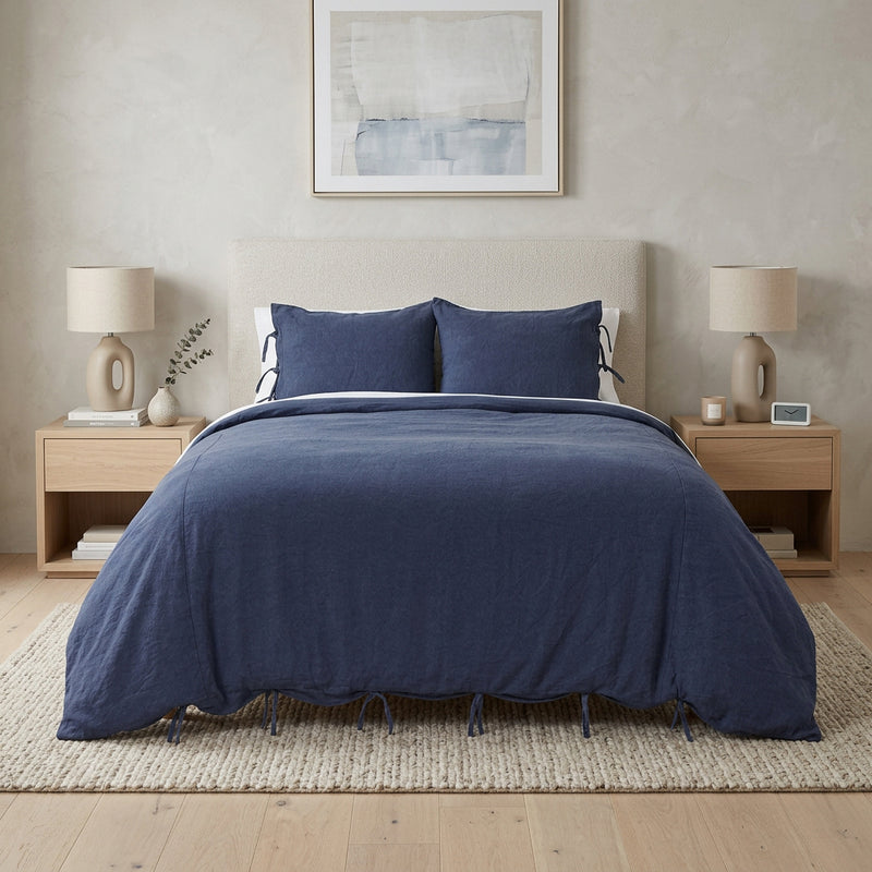Indigo King Cotton Washable Polyester Duvet Cover Set With Two Shams - Bed & Bath