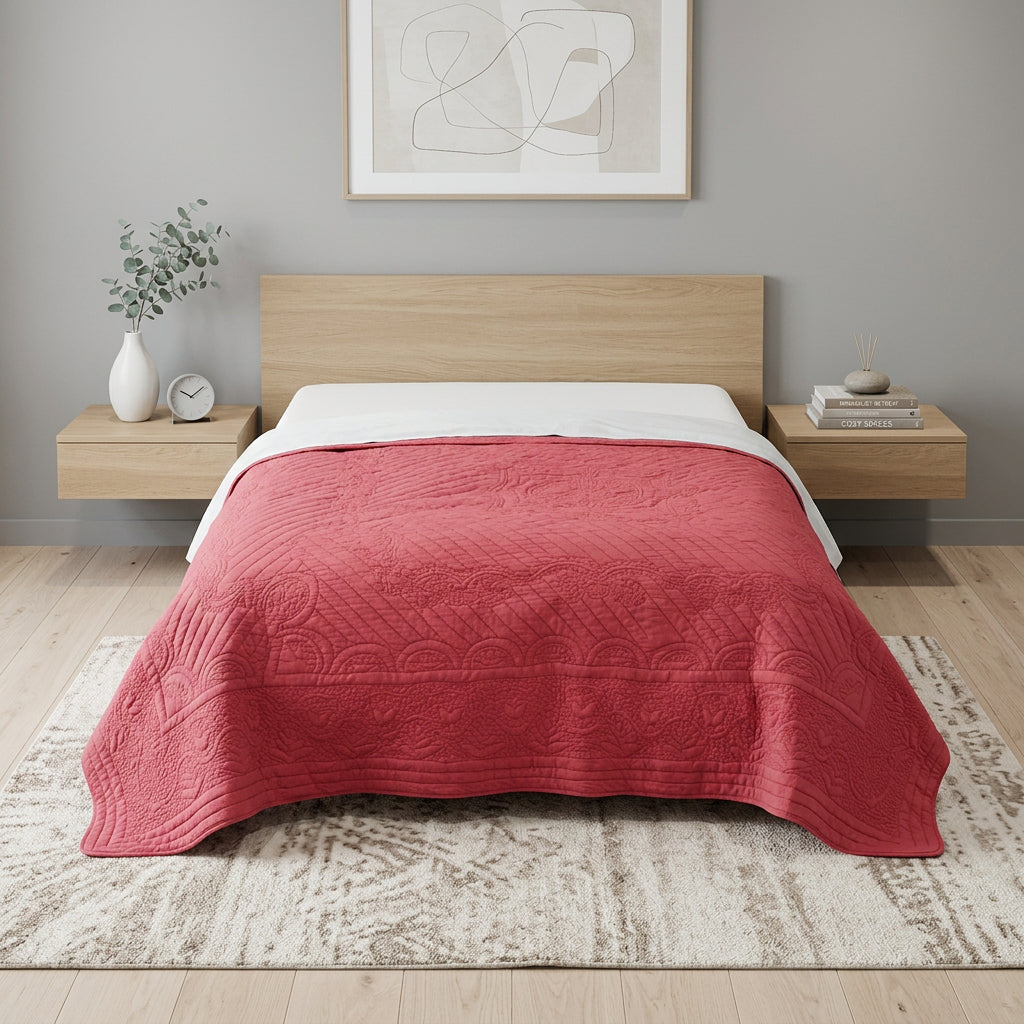 92" X 90" Coral Floral Cotton Quilt - Bed & Bath