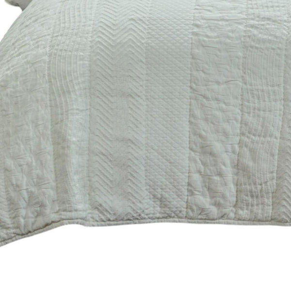 92" X 90" Ivory Striped Cotton Quilt - Bed & Bath