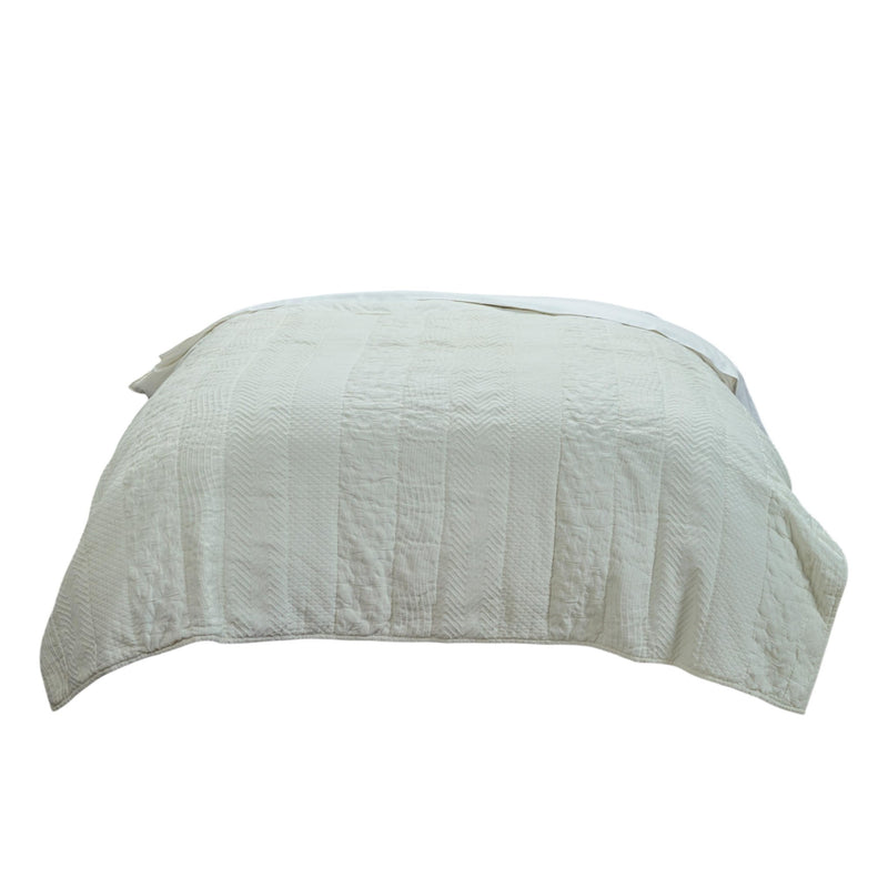 92" X 90" Ivory Striped Cotton Quilt - Bed & Bath
