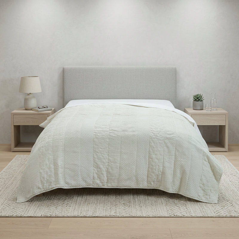 92" X 90" Ivory Striped Cotton Quilt - Bed & Bath
