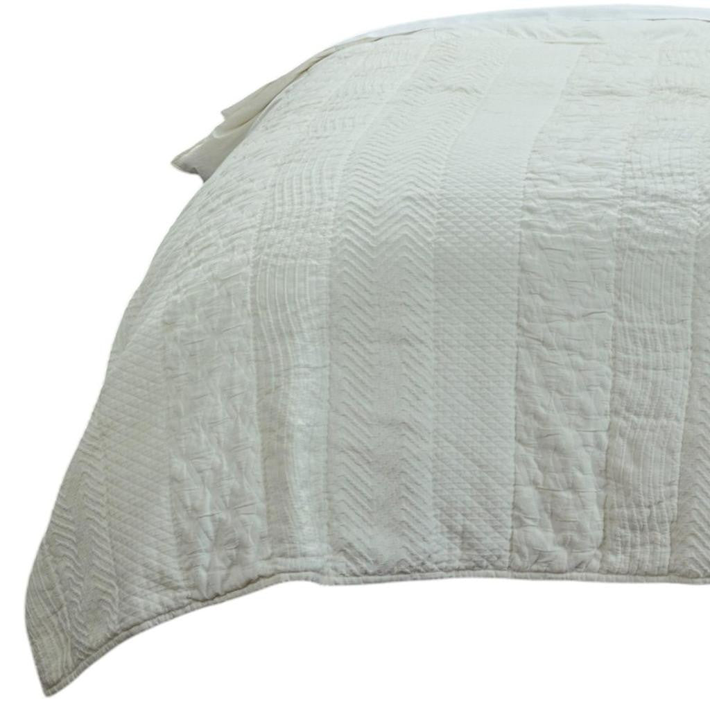 92" X 90" Ivory Striped Cotton Quilt - Bed & Bath