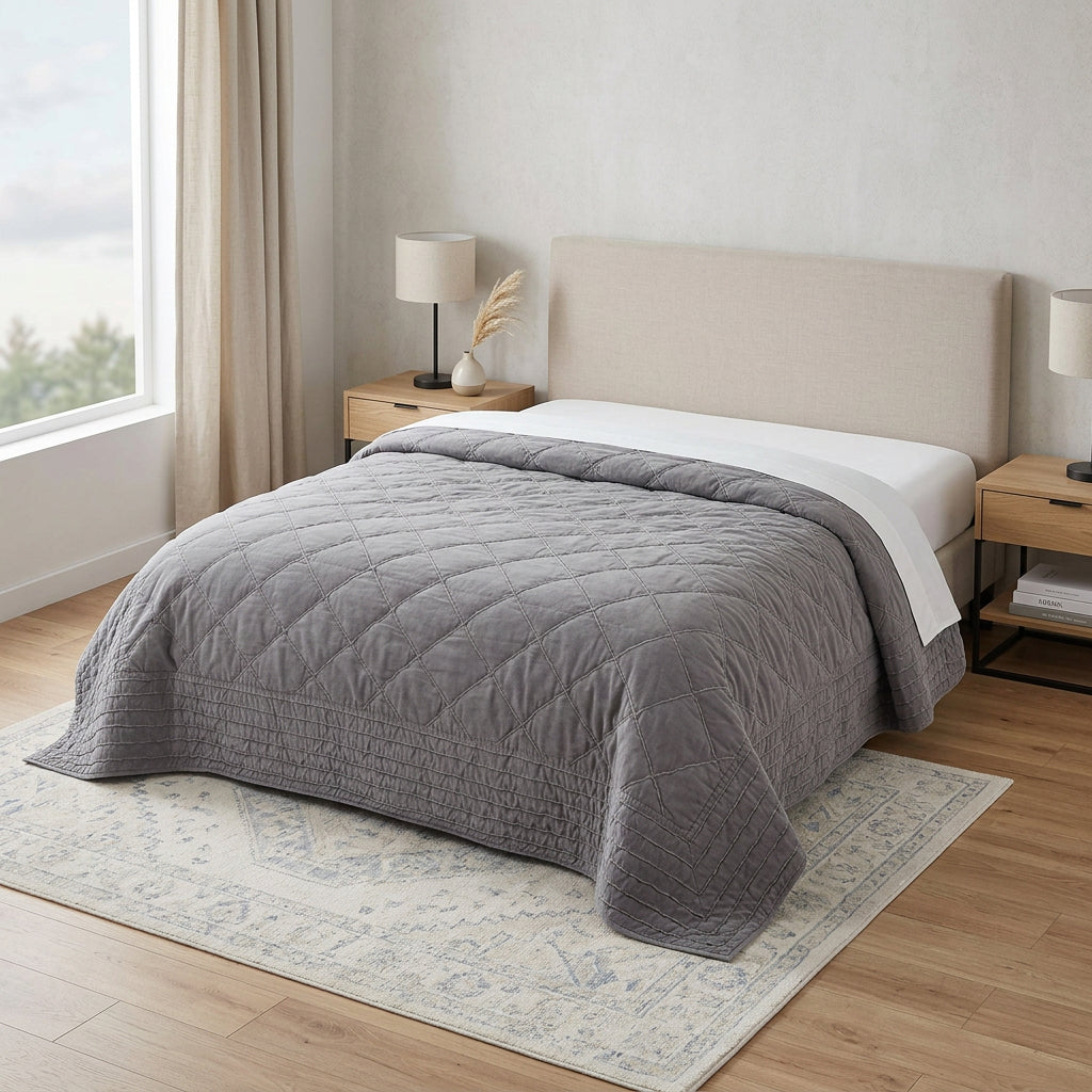 92" X 106" Gray Geometric Cotton Quilt - Bed & Bath