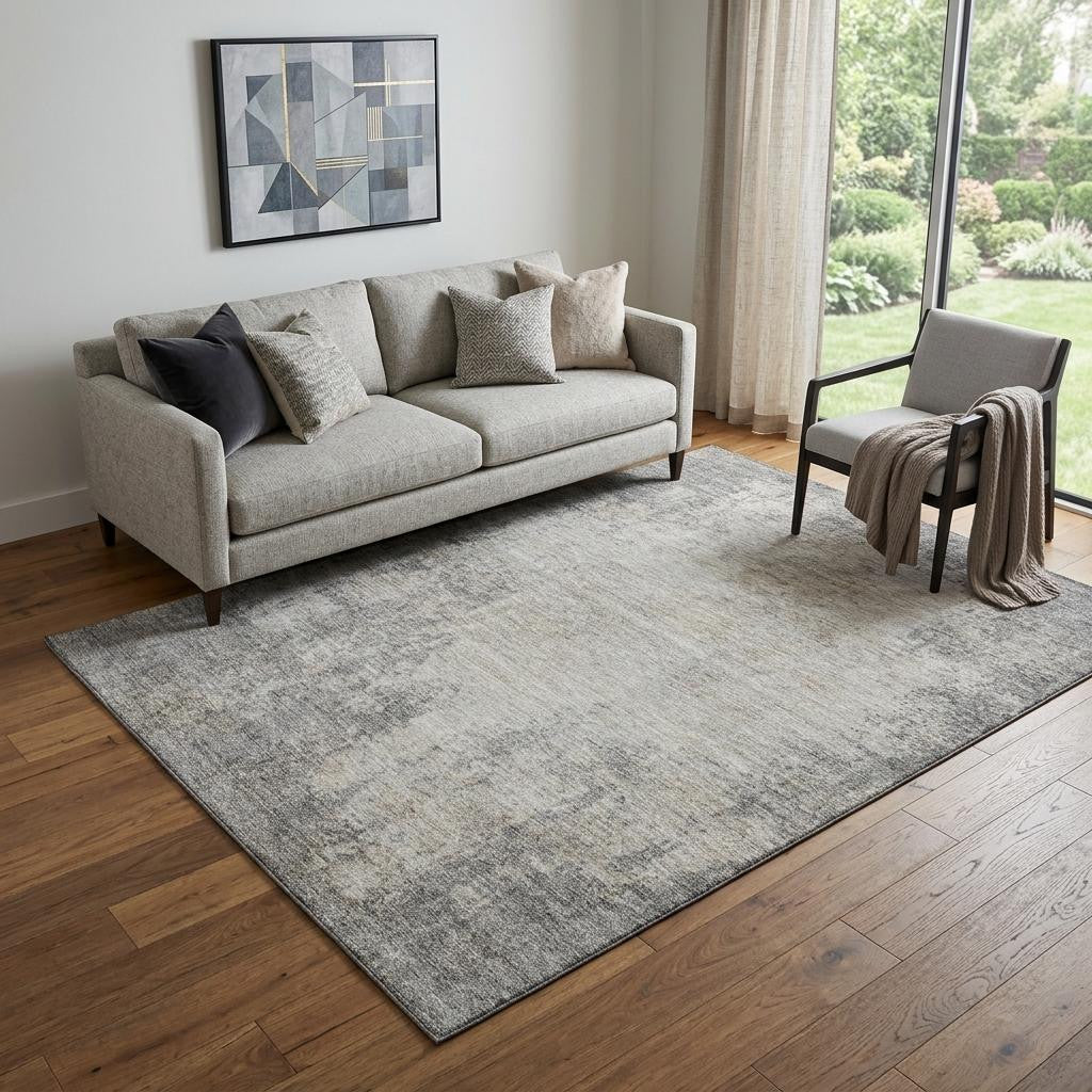 5' X 8' Gray And Ivory Abstract Washable Area Rug With UV Protection - Home & Garden