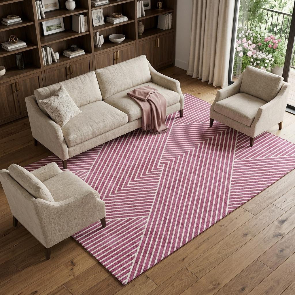 10' X 14' Blush And Ivory Geometric Washable Area Rug With UV Protection - Home & Garden