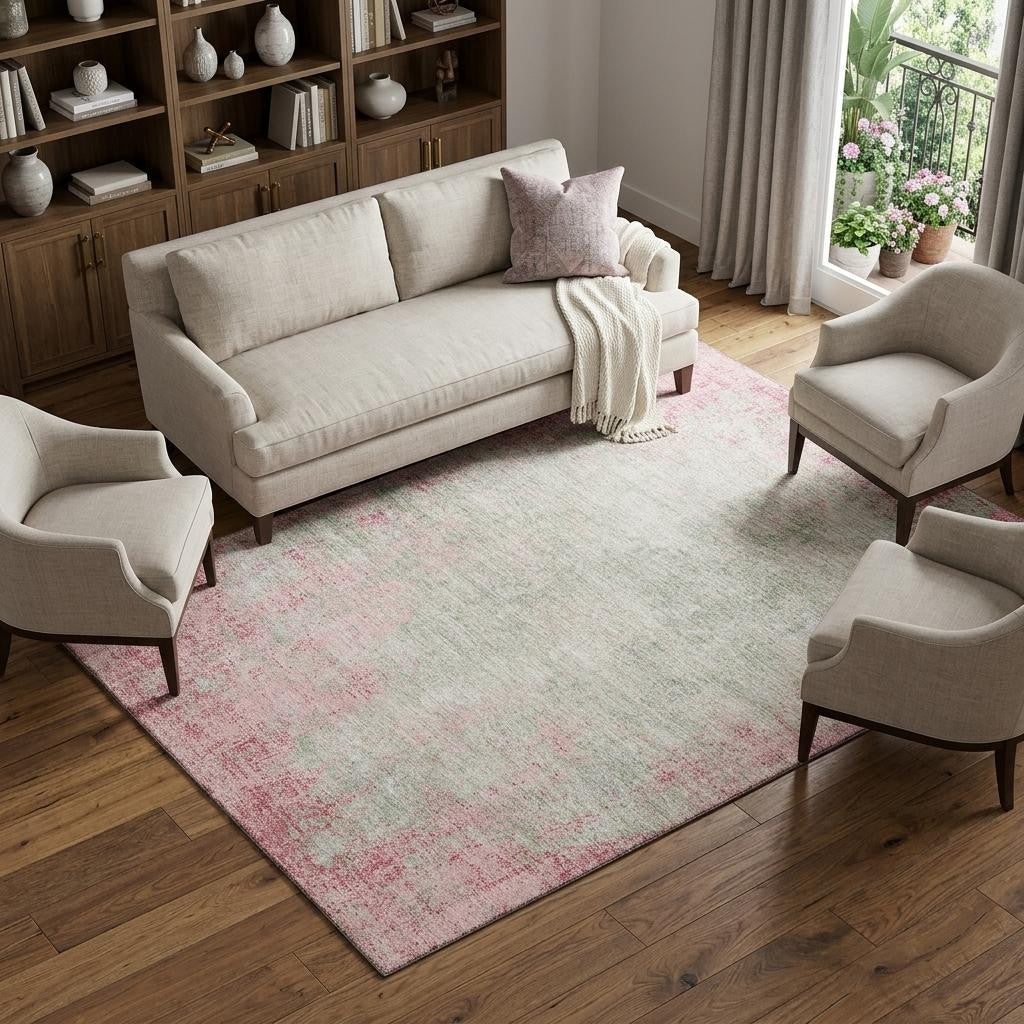 10' X 14' Pink And Ivory Abstract Washable Area Rug With UV Protection - Home & Garden
