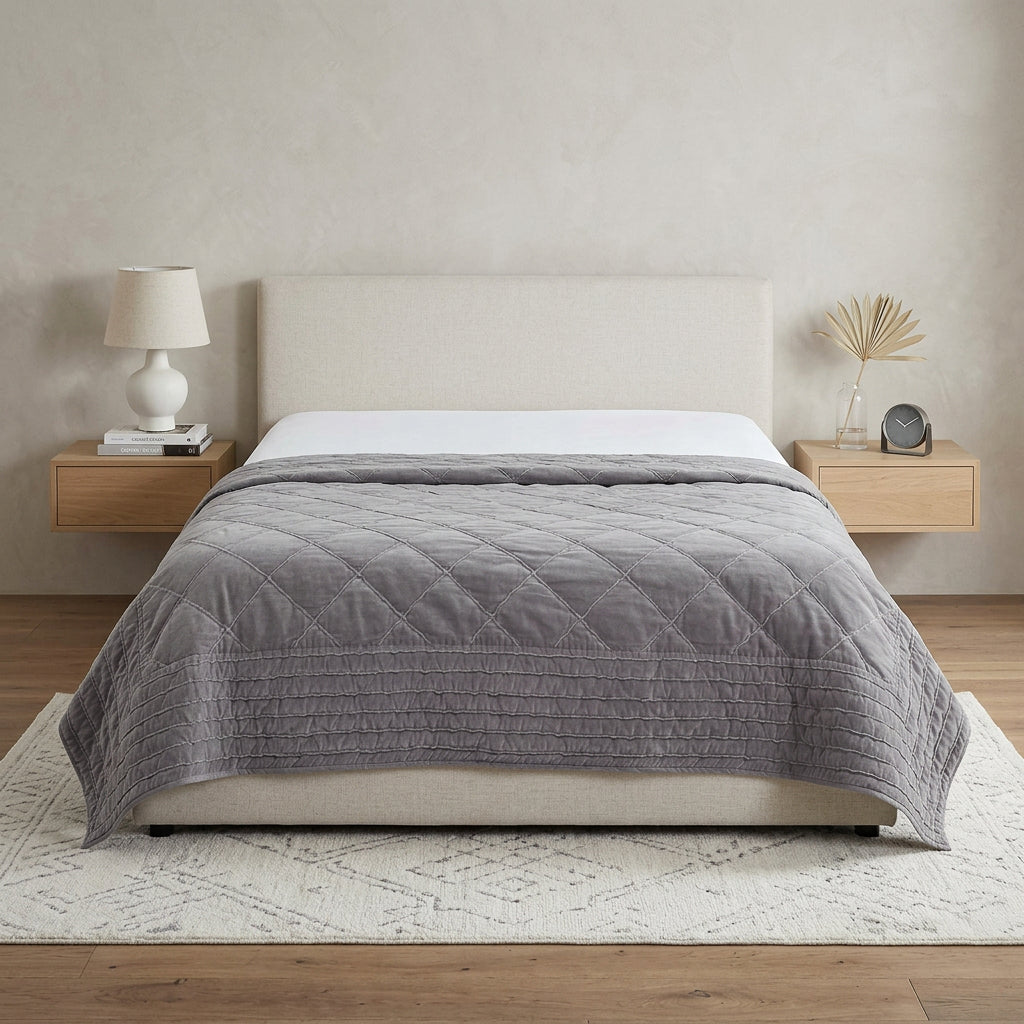 92" X 90" Gray Geometric Cotton Quilt - Bed & Bath