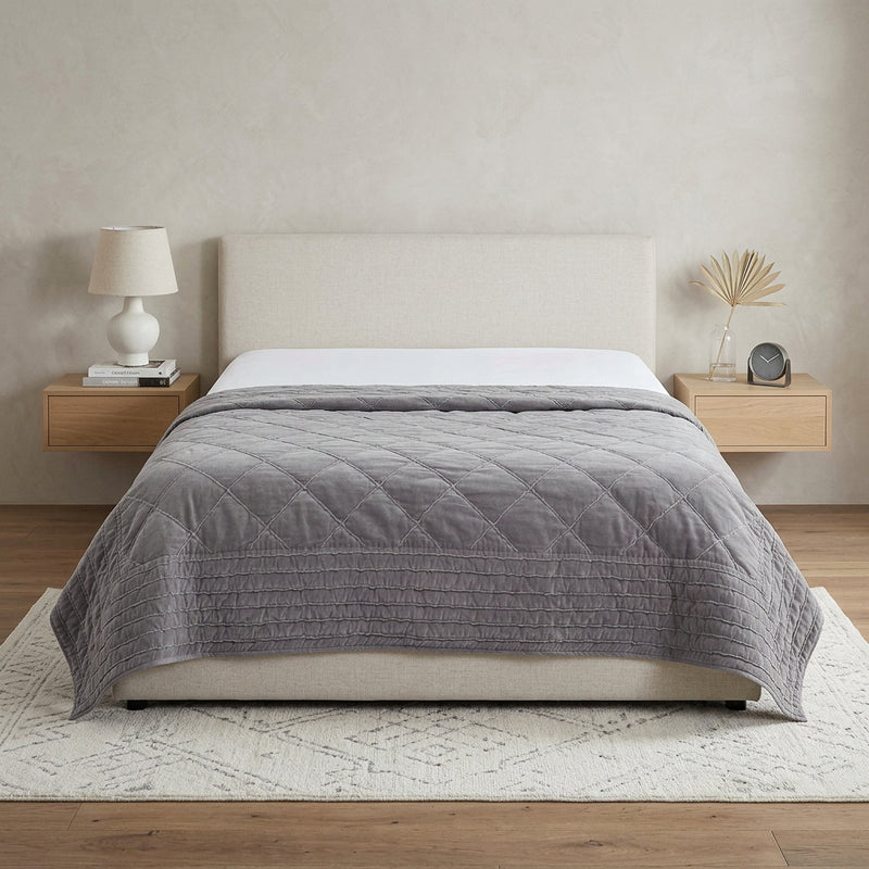 92" X 90" Gray Geometric Cotton Quilt - Bed & Bath