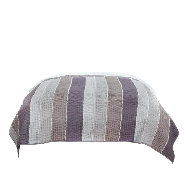 92" X 106" Cream Gray And Pale Purple Striped Cotton Quilt - Bed & Bath