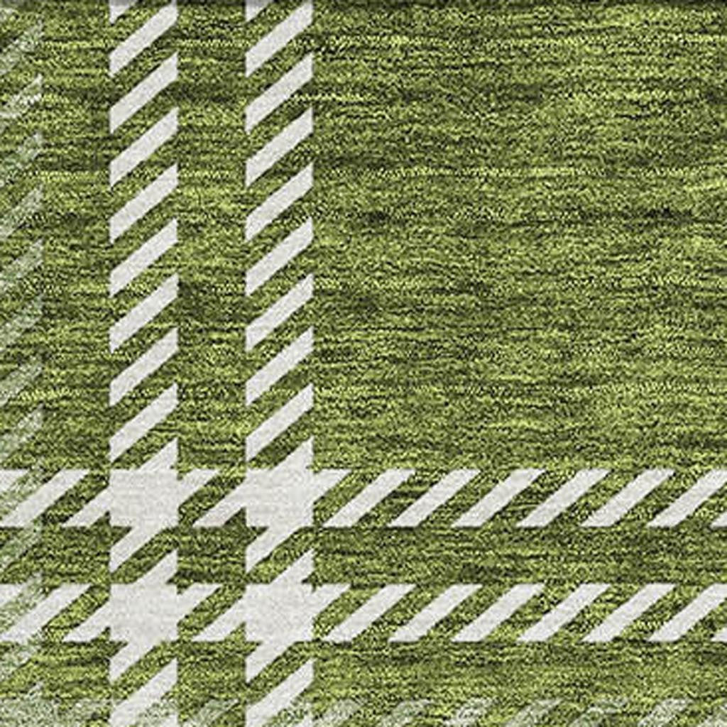 10' X 14' Green And Ivory Plaid Washable Area Rug With UV Protection - Home & Garden