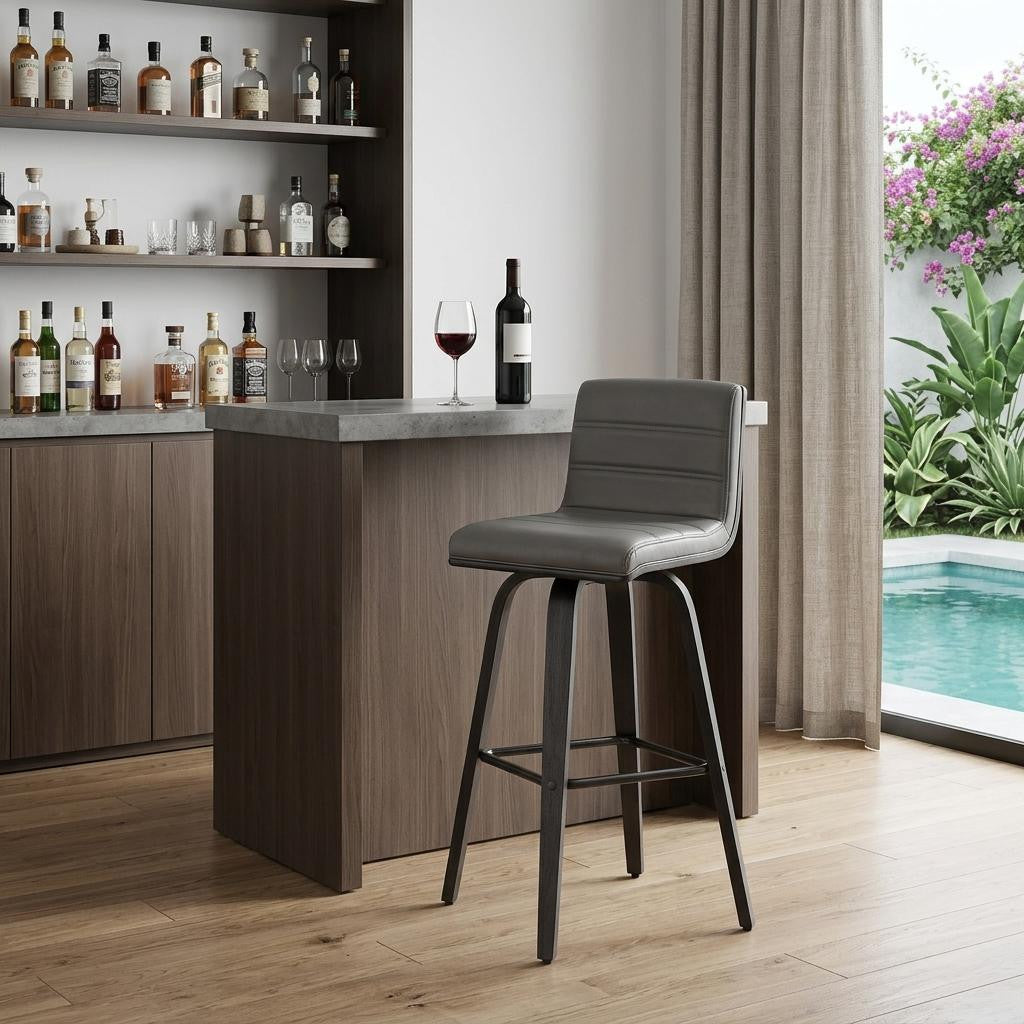30" Gray And Black Iron Swivel Low Back Bar Height Bar Chair - Living Room | blocked-out-of-stock, Living Room, sync-blocked
