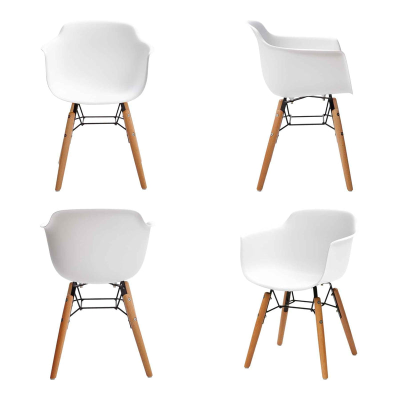 Set Of Four White And Brown Heavy Duty Plastic And Wood Juvenile Side Chairs