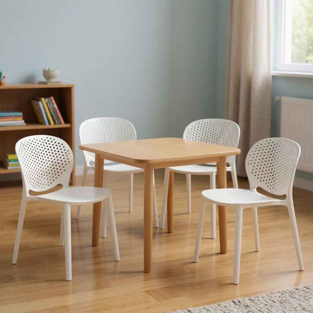 Set Of Four White Heavy Duty Plastic Juvenile Chairs