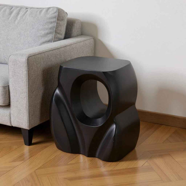 16" Black Solid Wood Figurine End Table