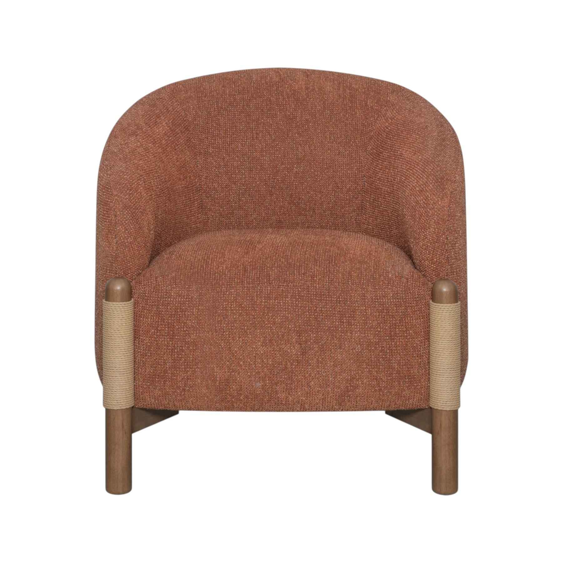 30" Rust and Brown Fabric And Wood Arm Chair