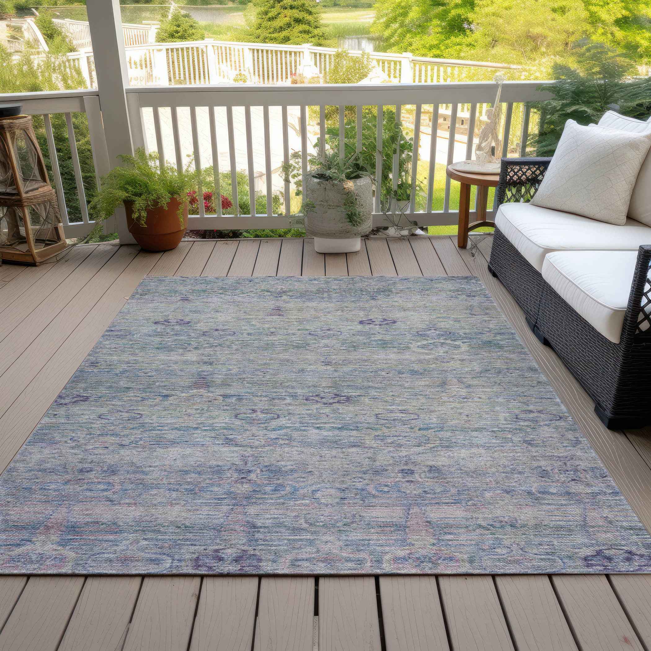 3' X 5' Plum And Silver Oriental Washable Indoor Outdoor Area Rug