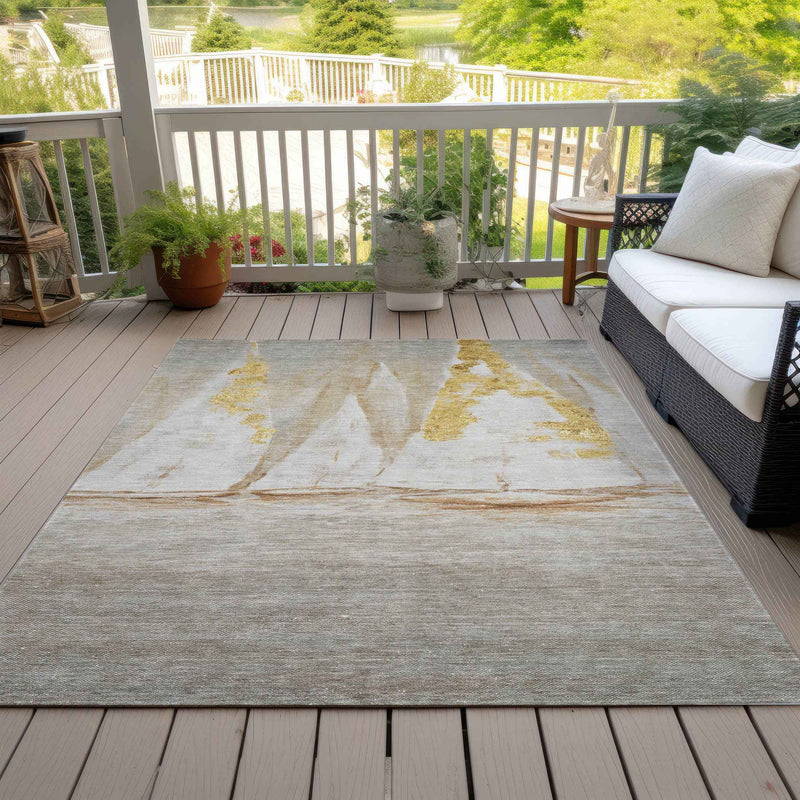 8' X 10' Taupe And Gold Nautical Washable Indoor Outdoor Area Rug