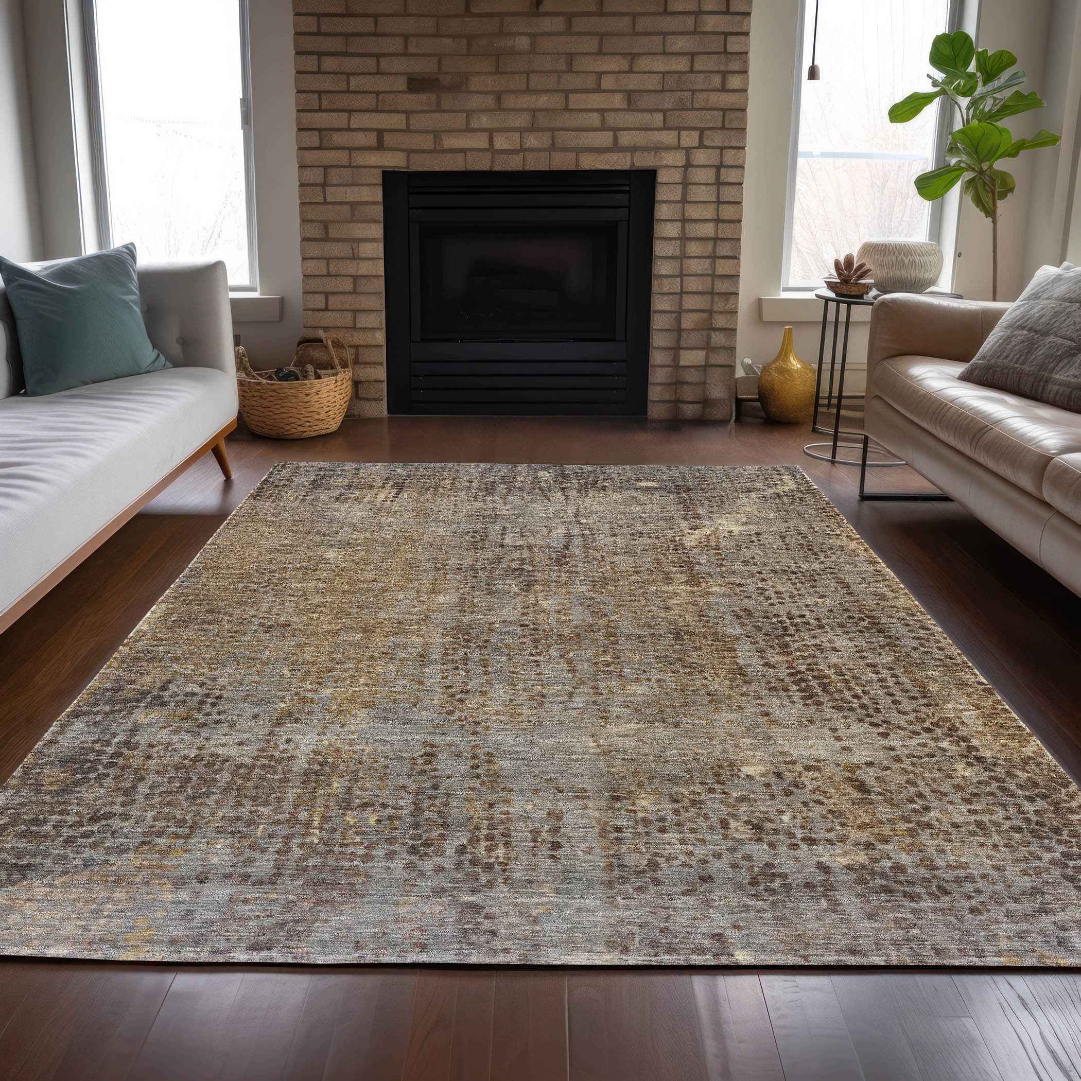 3' X 5' Brown And Ivory Abstract Washable Indoor Outdoor Area Rug