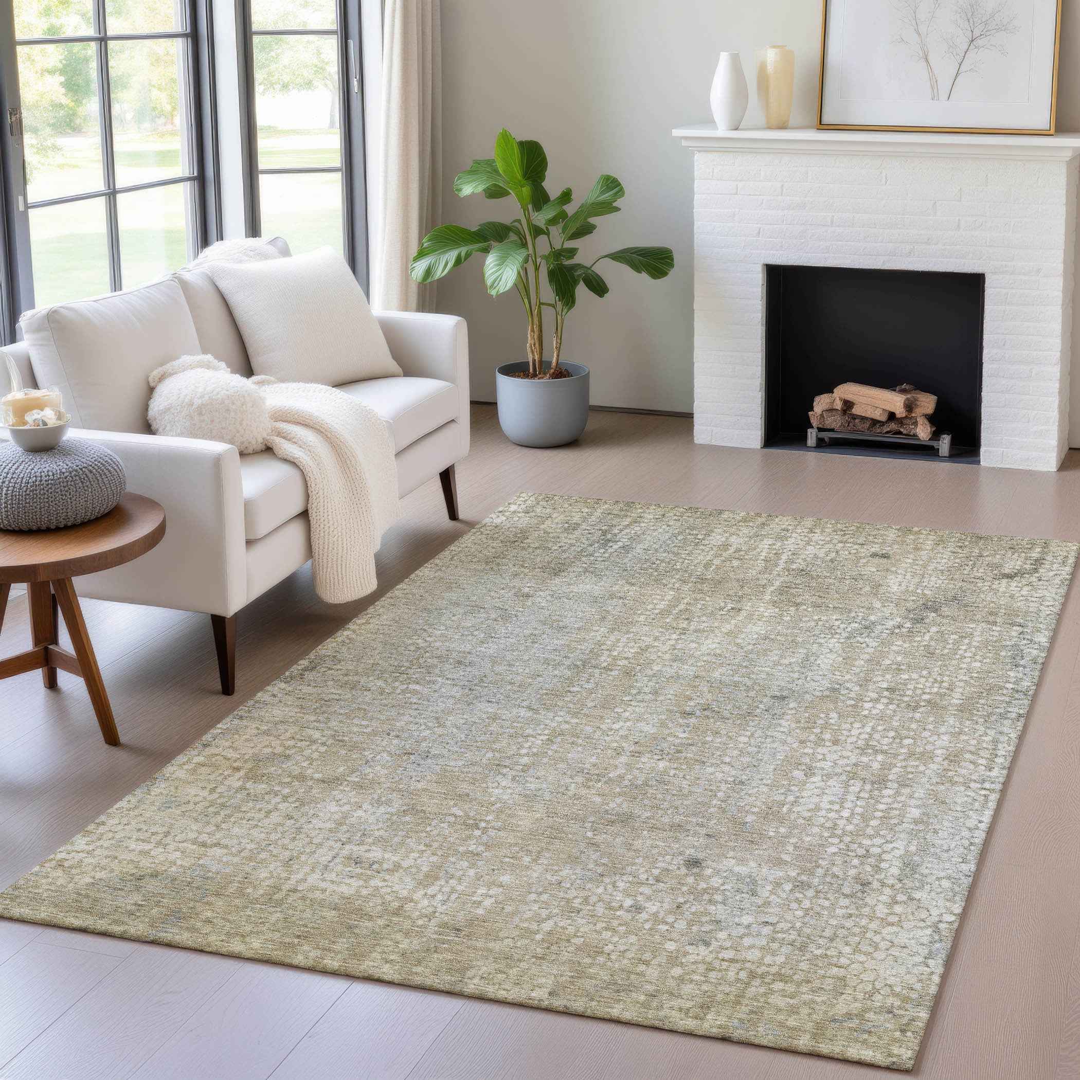 8' X 10' Beige And Ivory Abstract Washable Indoor Outdoor Area Rug