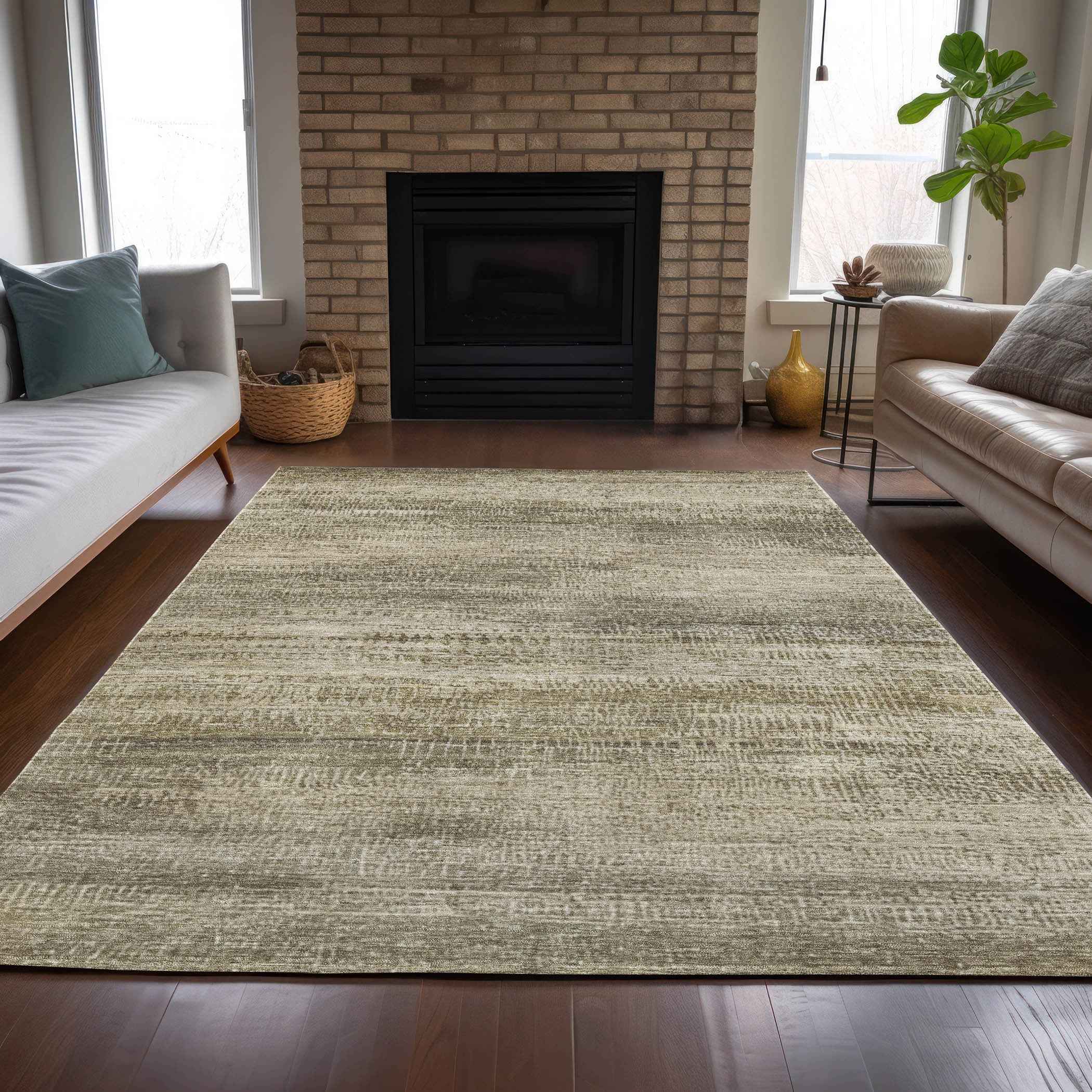 3' X 5' Taupe And Beige Abstract Washable Indoor Outdoor Area Rug