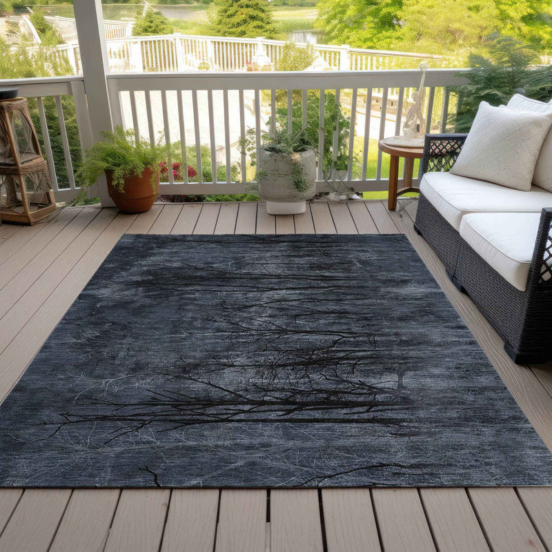 8' X 10' Charcoal And Gray Floral Washable Indoor Outdoor Area Rug